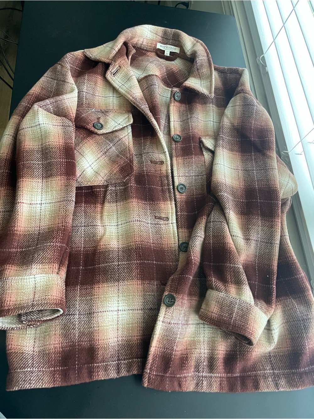 Workshop Republic Clothing Plaid Utility Jacket - Brown & Cream